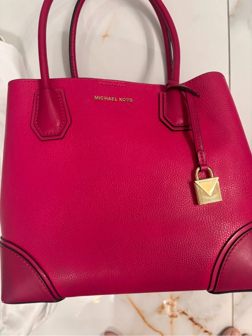 Michael Kors Hot Pink Leather Tote with Gold Padlock